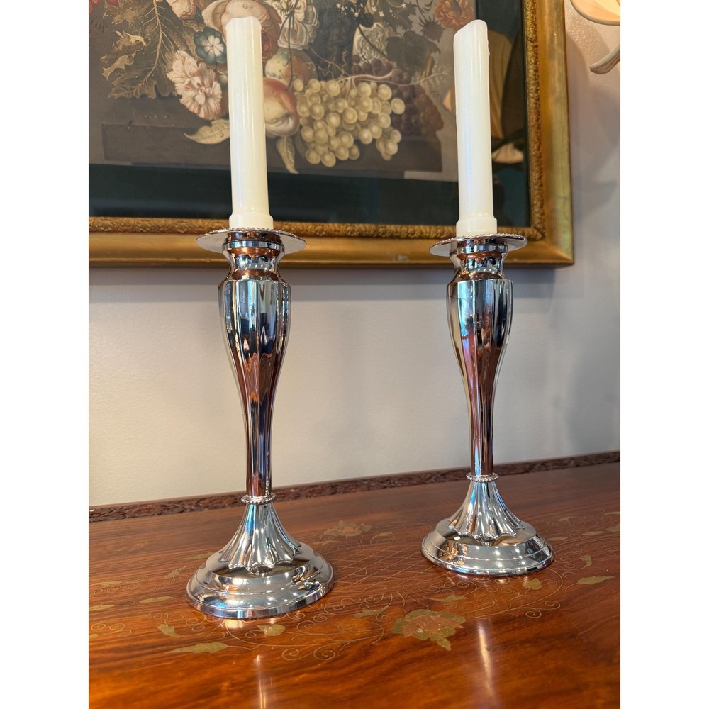 Bombay Silver Tone Candlestick Holders • Set of 2 Fluted Taper Candle Holders - Picture 14 of 16
